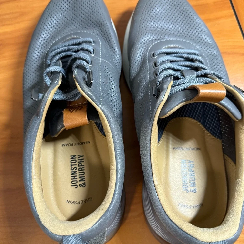 Johnston & Murphy Kinnon Perforated Jogger Grey Full Grain Sneaker Shoe Casual 9